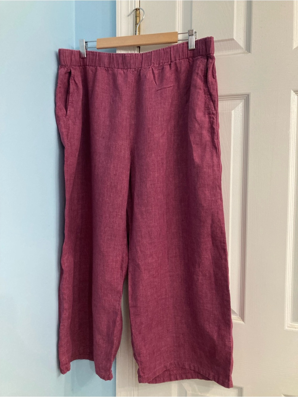 Women’s Linen Blend Elastic-Waist Pants - Berry